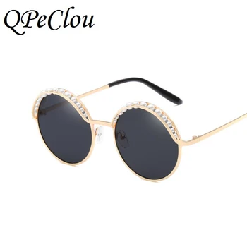 QPeClou Luksusa Pērles Apaļas Saulesbrilles Sieviešu Modes Zīmola Spoguļi Saules Brilles Sieviešu 2018 Jaunu Briļļu Dāmas Oculos UV400