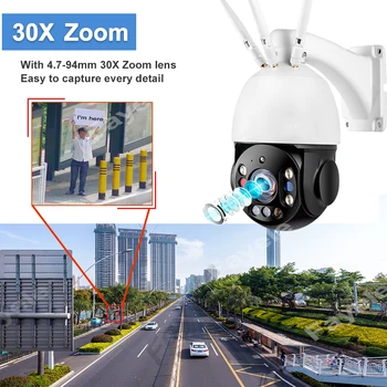 Bezvadu 4G Auto Izsekošana PTZ Kameras 30X Tālummaiņas 5MP CCTV Home Security Wifi IP Kamera 2 Ceļu Audio Humanoīdu Signalizācijas Sirēna, Gaismas