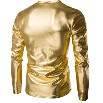 Vīriešu Spīdīga Zelta Skaida T Krekls Gadījuma Cietā Apakškrekls Vīriešiem Sexy V Kakla Īsām Piedurknēm Bodycon Kluba Puses Valkāt Augšu