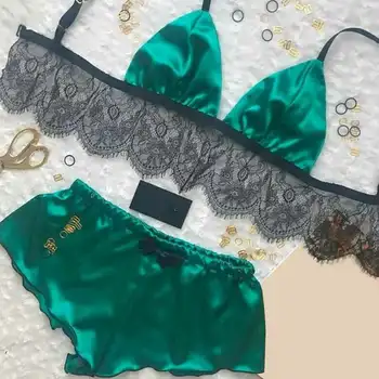 Ir 2021. Vasaras Sexy V-Neck Pidžamas Sieviešu Lingeries Sleepwear Mežģīņu Krūšturis, Bikses, Komplekti, Veļa, Pidžamas Sleepwear Divus gabalus, Naktsveļu