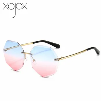 XojoX Vintage Slīpumu, Saulesbrilles Sieviešu Modes Sexy Apgriešana Bezrāmju Saules Brilles Retro Brūnais Briļļu Toņos UV400
