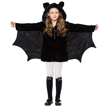 Bērni Bērniem Cosplay Tērpos, Karnevāls, Raganu Halovīni Cosplay Kostīmi Meitene Black Bat Halloween Jumpsuit ar Eņģeļa Spārna