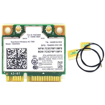 Bezvadu tīkla Karte Dual Band Wireless AC7260 7260HMW 7260AC 867Mbps Pusi Mini PCI-E 802.11 Ac 2X2 Wifi Bluetooth4