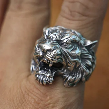 925 Sterling Sudraba Retro Tiger King Ring Atdzist Bruņinieks Individualitāti Delikāts Tīģera Galvu Ķīniešu Zodiaks Gredzenu TA130 MUMS, Izmērs 7~15