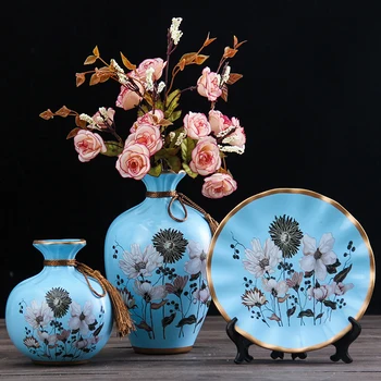 3Pcs/Set Eiropas Keramikas Vāze Kaltēti Ziedi, Ziedu kompozīcijas, Ļodzīties Plāksnes Dzīvojamā Istaba Ieejas Rotājumi Mājas Rotājumi