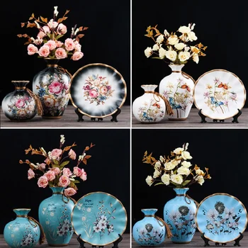 3Pcs/Set Eiropas Keramikas Vāze Kaltēti Ziedi, Ziedu kompozīcijas, Ļodzīties Plāksnes Dzīvojamā Istaba Ieejas Rotājumi Mājas Rotājumi