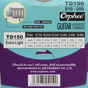 Orphee TD150 ģitāru piederumi akustiskās ģitāras stīgu Papildus gaismas ģitāras Stīgām 80/20 bronze String vara virknes, 6pcs/komplekts