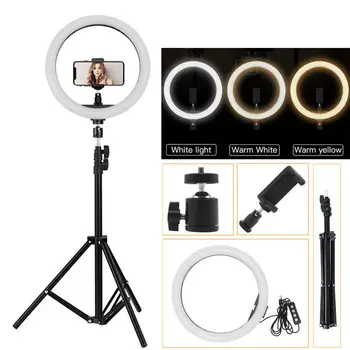 10inch LED Ring Light Statīva USB Ports Tālruņa Kameru Foto Selfie Live Gaismas Stāvēt Bezpakāpju Regulēšana apraides Aizpildīt Gaismas