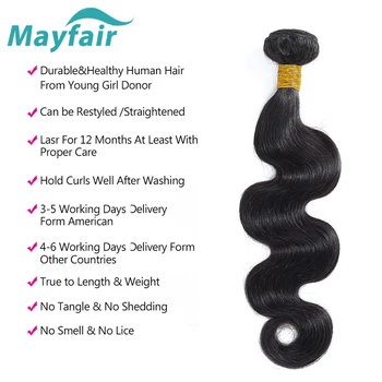 Mayfair Matu Peru Ķermeņa Vilnis Matu Aust Kūļi Dabas Krāsu Cilvēka Matu Skaldīšanas 3/4 Gabalus L Ne-Remy Hair Extension
