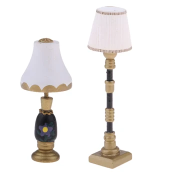 1:12 Leļļu Namiņš Miniatūras Apdare, Galda Lampa, Grīdas Lampa, Light Modelis Ar Balta Gaisma Vāciņu