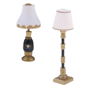 1:12 Leļļu Namiņš Miniatūras Apdare, Galda Lampa, Grīdas Lampa, Light Modelis Ar Balta Gaisma Vāciņu