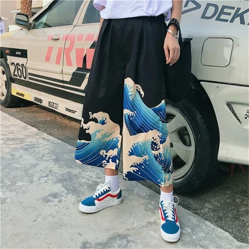 Streetwear Sieviešu Bikses Japāņu Stila Harajuku Lielajam Platas Bikses Vilnis Iespiesti Sieviete Bikses Hip Hop