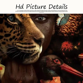 Āfrikas Mākslas Melnā Sieviete Tiger Rožu Putnu Eļļas Glezna uz Audekla Cuadros Plakāti un Izdrukas Sienas Mākslas Aina Dzīvojamā Istaba Dekori