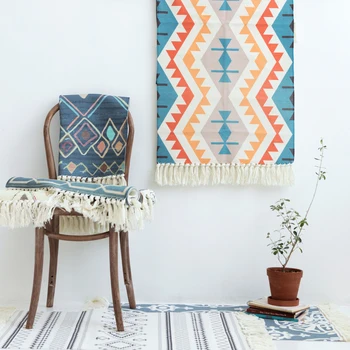 Kilim melns balts zils kokvilnas Dzīvojamās istabas Paklāja ģeometriskā maroka svītru Mūsdienu Mat mūsdienu dizaina Bohemia Ziemeļvalstu stils