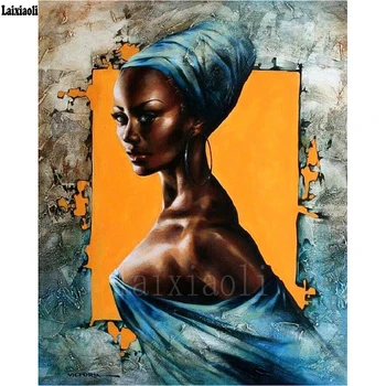 Mājas Dekori Diy Dimanta Glezna Krustdūrienā 5D Pilna Dimanta Izšuvumi Āfrikas sievietēm Mozaīkas kvadrātveida, apaļas rhinestones gleznas