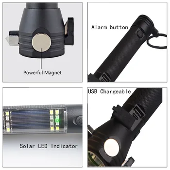 Saules Powered Led Lukturīti Lanterna T10 Lukturīti Saules Multi-funkcionālo Āra Kempings USB Gaismas XPE LED High Power Lāpu