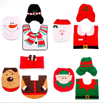 Navidad Ziemassvētki Persona Piegādā Jaunu Gads 2019. FENGRISE 3pcs Iedomātā Santa Claus Paklājs Seat Vannas istabas Komplekts Contour Paklāju Ziemassvētku Rotājumi