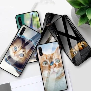 Cute Dzīvnieku Kaķi, Suņi, Rūdīts Stikls Telefonu Gadījumā Samsung A50 A51 A71 A70 A91 A10 Būtiska, lai M21 M31 M51 Segtu Coque Shell Capa