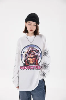 Vīriešu Streetwear Drukāt Hip Hop garām Piedurknēm T-krekls ar Galvaskausu Iespiesti Lielgabarīta Streetwear Harajuku Kokvilnas T-krekls Zaudēt Ikdienas Topi