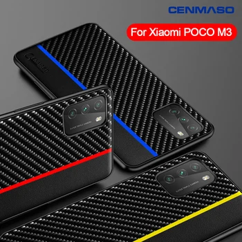 Par POCO M3 gadījumā Xiaomi POCO M3, X3 NFC Pocophone F2 Pro CENMASO Sākotnējā Oglekļa Šķiedras Tekstūru Ādas, Plastmasas Aizmugurējo Vāciņu