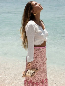 Dāliju Ziedu Maxi Svārki Sievietēm Ar Augstu Vidukļa Priekšā Sadalīt Rozā Vintage Svārki 2020. Gada Vasaras Drēbes Beach Boho Zaudēt Šiks Ilgi Svārki