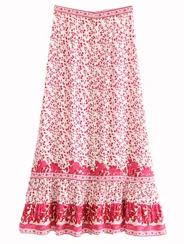 Dāliju Ziedu Maxi Svārki Sievietēm Ar Augstu Vidukļa Priekšā Sadalīt Rozā Vintage Svārki 2020. Gada Vasaras Drēbes Beach Boho Zaudēt Šiks Ilgi Svārki