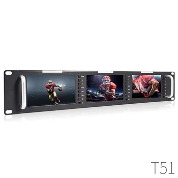 Feelworld T51 Triple 5 Collu 2RU LCD 3G-SDI, HDMI Ievades-Izvades Rack Mount Monitors Broadcast Līmeņa Kvalitātes Monitors