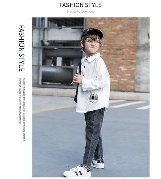 Rudens Jaunās 2019 Zēns Apģērbu Komplekts garām piedurknēm Krekls, Džinsi, 2 Gabals žakete Karikatūra Vēstuli, Bērnu apģērbi 3-12 Gadu Veciem Zēniem