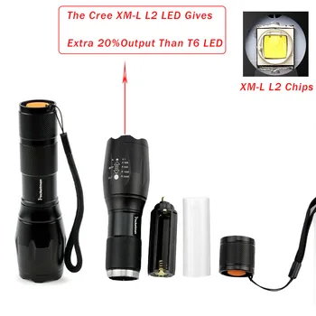 2018 KARSTĀ A17 XML L2 8000LM Alumīnija Ūdensizturīgs Zoomable CREE LED Lukturīti, Lāpu gaismu 18650 Uzlādējams Akumulators vai AAA