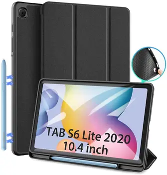 Samsung Galaxy TAB S6 Lite 10.4 (līdz 2020. gadam) Slim Elastīga, Mīksta TPU Atpakaļ Gadījumā, ja ar S Pen Turētājs, Auto Wake/Sleep Trifold Stāvēt
