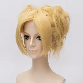 NARUTO Nara Temari Cosplay Parūkas 30cm Golden Blonde karstumizturīgs Sintētisko Matu Perucas Cosplay Parūka +Parūka Klp