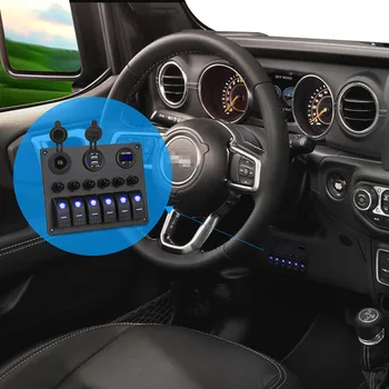 6 Banda Ūdensdrošs LED Šūpuļzirgs Slēdzis Panelī Auto Auto Laivu SUV RV automātiskie Slēdži Voltmetrs Auto Pārslēdzas Auto Dual USB lādētājs