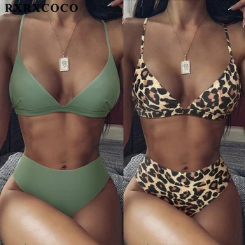 RXRXCOCO Augsta Vidukļa Peldkostīmi Sievietēm Ir 2021. Push Up Beachwear Cietā peldkostīms Sexy Dzīvnieku Leopard Sieviešu Peldkostīms Sievietēm Bikini