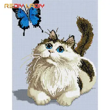 Augstas Kvalitātes Dimanta Krāsošana Kaķis Tauriņš Pilna Apaļā Dimanta Izšuvumi Fāzēm Cross Stitch Pikseļu Mozaīkas Modelis, Mājas Dekoru