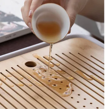 Melamīna + Bambusa Tējas Paplāti Ūdens Uzglabāšanas Paliktnis Mūsdienu Tējas Komplekts Tējas Galda Zen Renes Taisnstūra Tradicionālais Bambusa Valdes Ķīnas Te