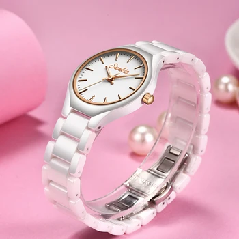 Ir 2021. Karstā Mīļākais luksusa pulksteņi, Kvarca rokas pulkstenis sievietēm Skatīties Hodinky Baltā Zelta Keramikas Siksna Saat Reloj Mujer Zegarek Damski