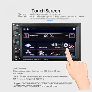 6.2 Collu 2 DIN Izturīgs Bluetooth HD Touch Screen Automašīnām Dash FM Radio Uztvērējs, DVD, CD Atskaņotājs ar Bezvadu Tālvadības pults