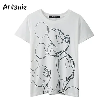 Artsnie disney mickey mouse, karikatūra t krekls sieviešu vasaras o apkakli, īsām piedurknēm topi femme streetwear white gadījuma t-krekli mujer