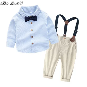 Bērniem Maigu Zēnu Uzvalki tauriņu Svītrains T-krekls+Bikses ar Zeķu 2gab Tērpiem Džentlmenis garām Piedurknēm Kokvilnas Zēnu Apģērbu Komplekti