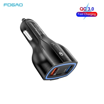 FDGAO QC 3.0 Automašīnas Lādētājs 3-Porti USB Ātrās Uzlādes 3.0 C Tipa Ātru Lādētāju, Automašīnas Tālruņa Uzlādes Adapteri iPhone 12 11 XR XS