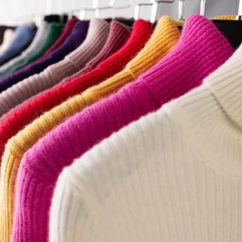 Jaunas Rudens Modes Kašmira Sajauc Trikotāžas Džemperis Sievietēm Augstu Uzrullētu Apkakli Džemperi Ar Garām Piedurknēm Topi Pull Femme Mīksts Džemperis Jersey