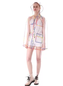 Bezmaksas piegāde modes dāmas meitenes plastmasas caurspīdīgs eva ilgi, sieviešu lietusmētelis kapuci āra touring rainwear
