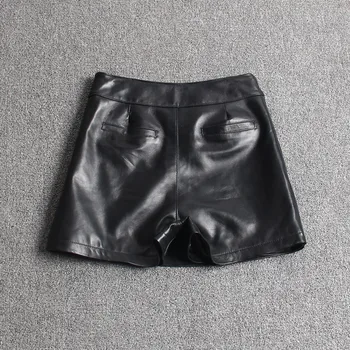 Modes Sieviešu Asimetriskais Bikses, Svārki Augstākās Kvalitātes Aitādas Nekustamā Ādas Šorti Ikdienas Streetwear Dāmas Slim Fit Bikses, Svārki