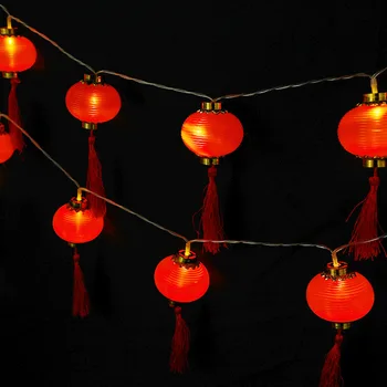 Sarkana Laterna Ķīnas Pušķis LED String Gaismas Akumulators & USB Darbināt, Kāzu Dekorācijas, Ķīniešu Jaunais Gads Dekoru, 3 M 20 Gaismas