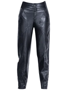 Plus lieluma elegants PU ādas bikses Sieviešu Mākslīgās Ādas bikses melna PU ādas harēma bikses ar augstu vidukli, PU gadījuma bikses bikses