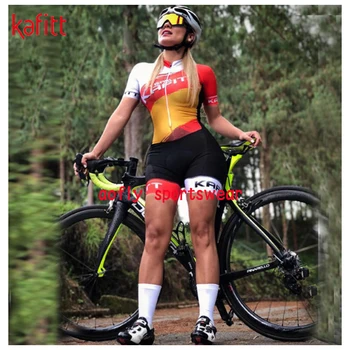 Ir 2021. Kafitt Sieviešu Profesionālo Riteņbraukšanu Jumpsuit Komplekti Vienotu Ciclismo Drēbes Triatlona Skinsuit Komplekti Gēla Kalnu Velosipēds Krekls