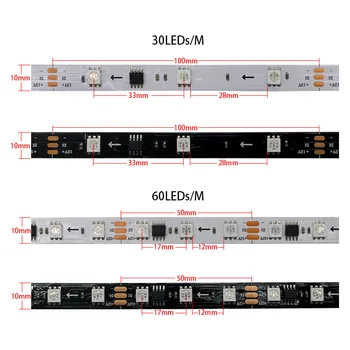WS2811 RGB Led strip gaismas 5050 SMD adresējama 30/60 LED/m ārējā 1 IC kontroles 3 Led DC12V Led gaismas ar SP108E kontrolieris