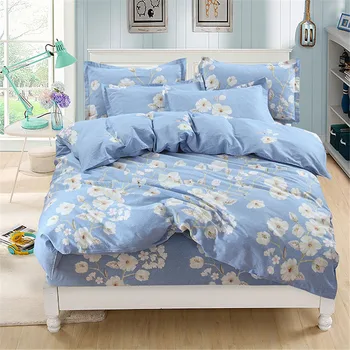 Skaistā pavasara blue balti Ziedi gulta aprīkota Gultasveļas Komplekts no kokvilnas Mīksta Sega sedz Dvīņu Pilna Queen, King Size Aktīvas drukāšanas 4pc