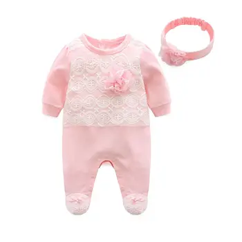 Baby Girl Apģērbu Zīdaiņiem Romper Meitenes Rozā Mežģīņu Princese Kokvilnas Long Piedurknēm Junpsuit Pavasara Tērpu Bērnu Roupa Infantil