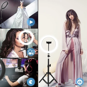 6/10 Collu Gredzenu Gaismas Aptumšojami LED Selfie Ring Light Mini Statīvs Live Studio Grims Fotogrāfija Aizpildīt Gredzenu Gaismas Tālruņa Turētājs